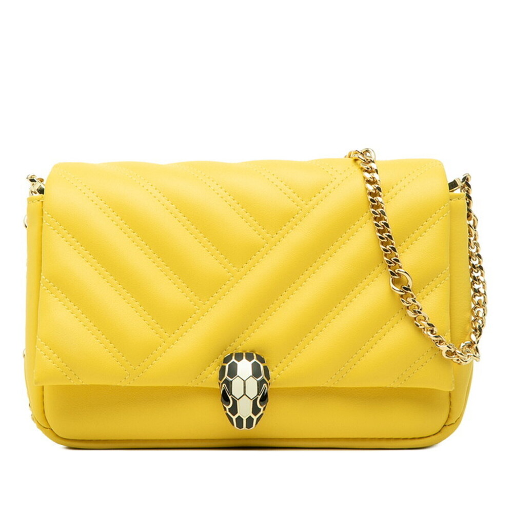 BVLGARI Serpenti Cabochon Crossbody Chain Shoulder Bag, Yellow Leather, Women's